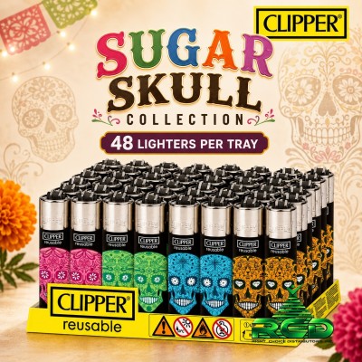 CLIPPER LIGHTER PRINTED 48CT/ DISPLAY - MEXICAN SKULLS